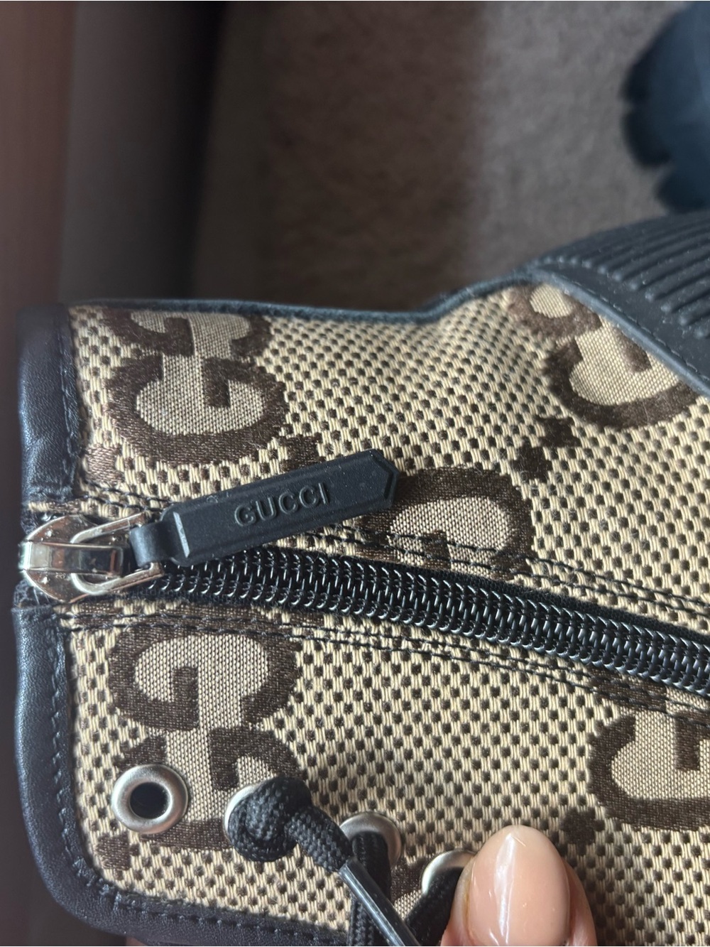 Gucci Brown GG Canvas and Black Rubber Lug Sole Boots - Picture 2 of 6